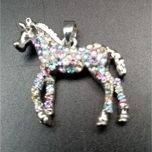 Pastel Swarovski crystal pony necklace pendant. P124